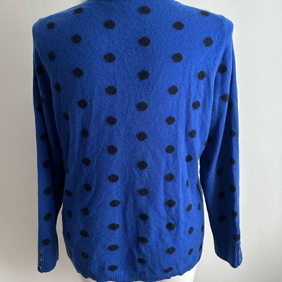 CASHMERE Blue and Black Polka Dot Sweater, Size Medium - Picture 5 of 9